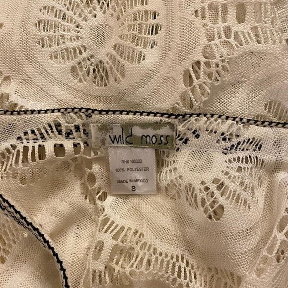 WILD MOSS Women's Lace Cardigan Kimono Ivory Black Fringes Size S CUTE!! RARE!! - Picture 6 of 6